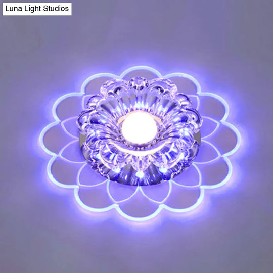 Clear Crystal Led Scalloped Flush Ceiling Light - Modernist Fixture For Hallways / Blue