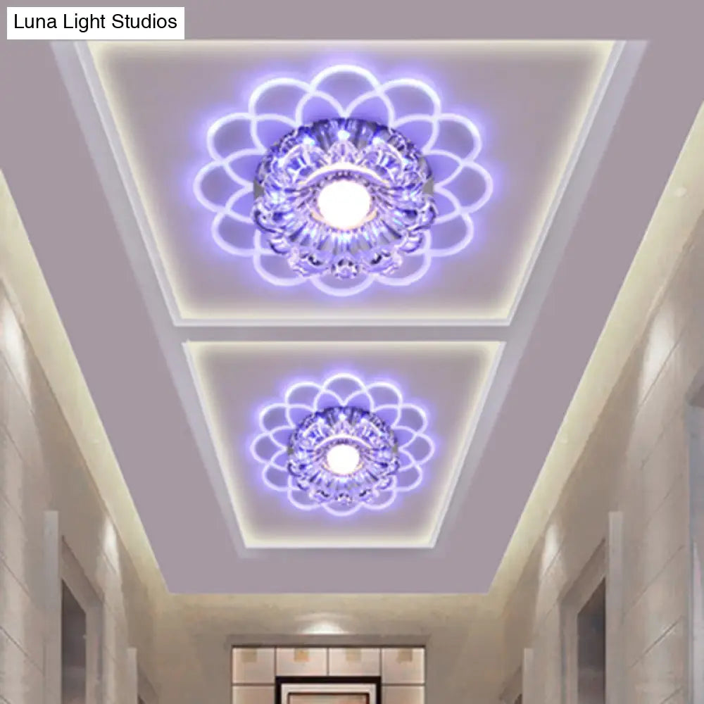 Clear Crystal Led Scalloped Flush Ceiling Light - Modernist Fixture For Hallways