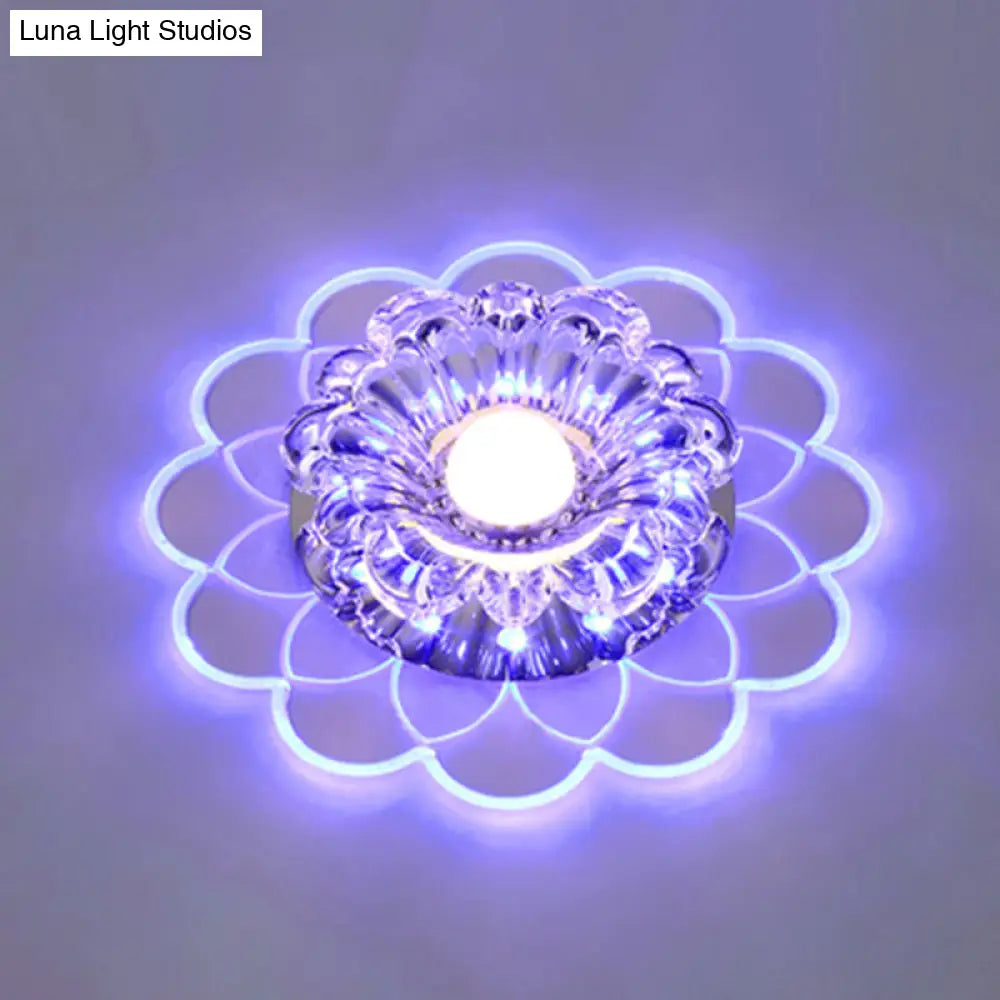 Clear Crystal Led Scalloped Flush Ceiling Light - Modernist Fixture For Hallways / Blue