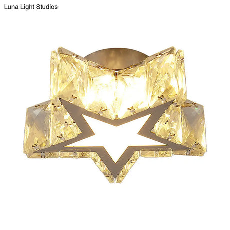 Clear Crystal Led Star Flush Mount Ceiling Light - Contemporary Design For Corridors 6.5’/10’ Width