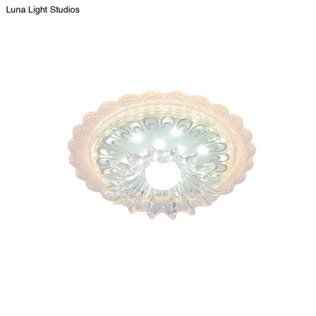 Clear Crystal Mini Ceiling Lamp With Scalloped Design - Led Flush Mount Light For Passageway And