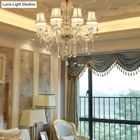 Clear Crystal Bell Chandelier - Modern Living Room Pendant Lamp 6/8 Bulbs Beige 23/28 W
