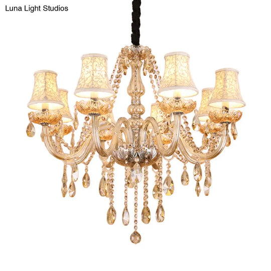 Clear Crystal Bell Chandelier - Modern Living Room Pendant Lamp 6/8 Bulbs Beige 23/28 W
