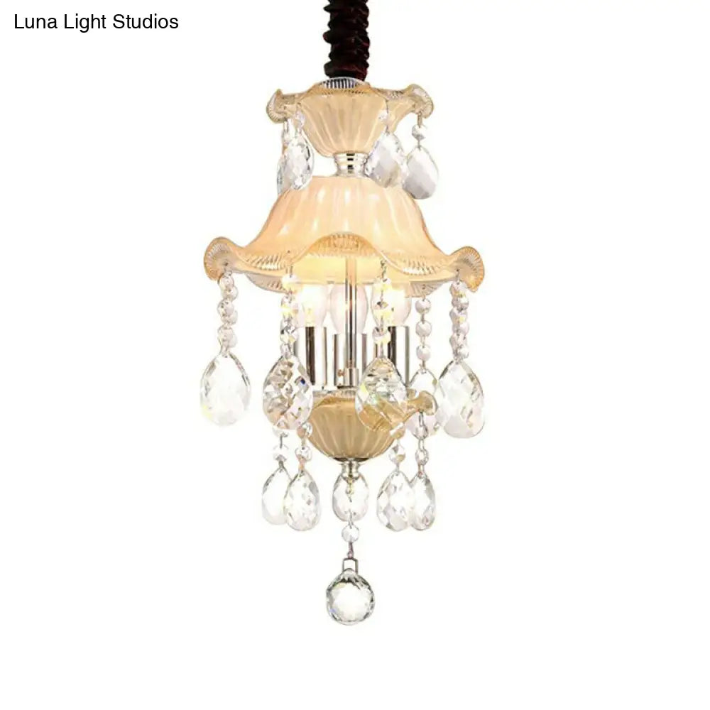 Modern Clear Crystal Flower Chandelier - 3-Light Corridor Ceiling Lamp