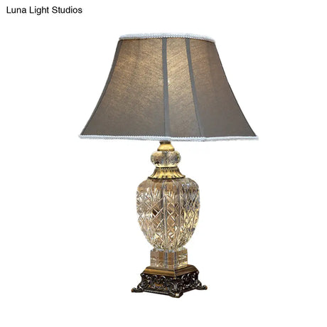 Clear Crystal Night Light Table Lamp - Traditional Brown Urn Shape With Carved Base