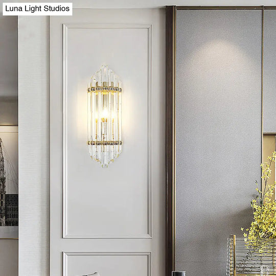 Clear Crystal Pipe Flush Wall Sconce - Mid Century 1 Light For Living Room
