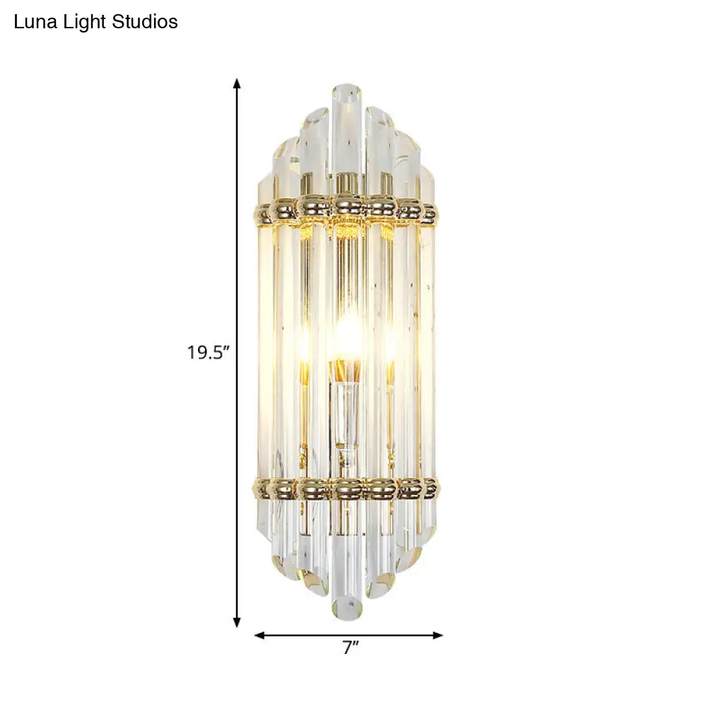 Clear Crystal Pipe Flush Wall Sconce - Mid Century 1 Light For Living Room