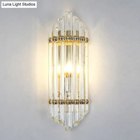 Clear Crystal Pipe Flush Wall Sconce - Mid Century 1 Light For Living Room