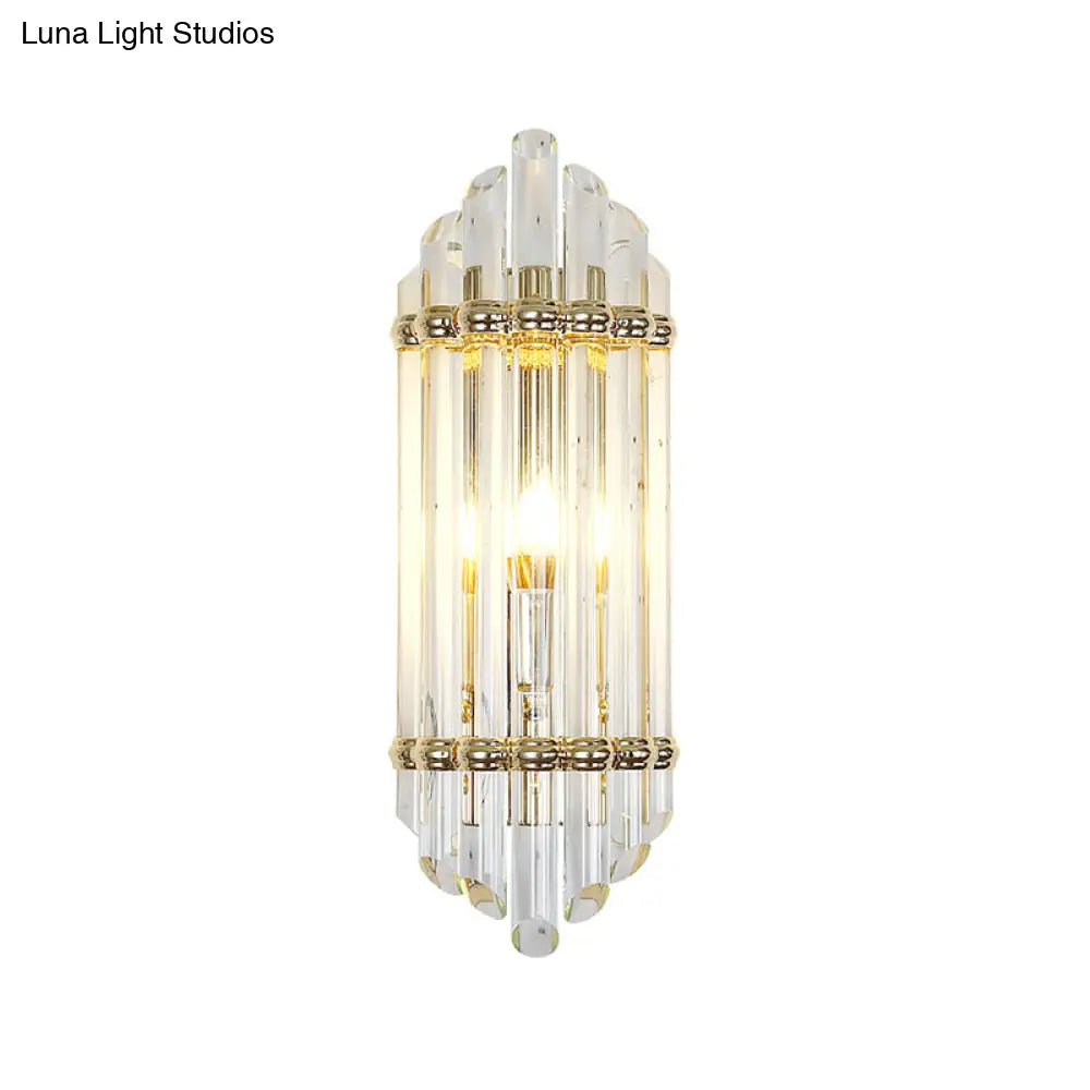Clear Crystal Pipe Flush Wall Sconce - Mid Century 1 Light For Living Room