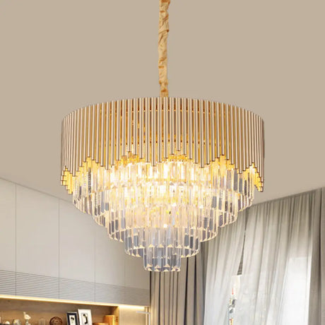 Clear Crystal Prisms Chandelier – Modern Gold Finish 4/6/8 Heads Great Room Pendant