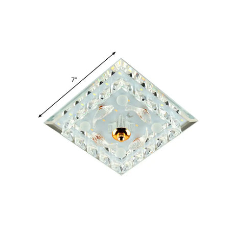 Clear Crystal Square Led Flush Mount Ceiling Light - Simple & Elegant 7/9.5 Wide Fixture