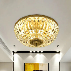 Clear Crystal Strand Flush Light - Modern Dome 4 - Head Ceiling Lamp In Brass For Living Room