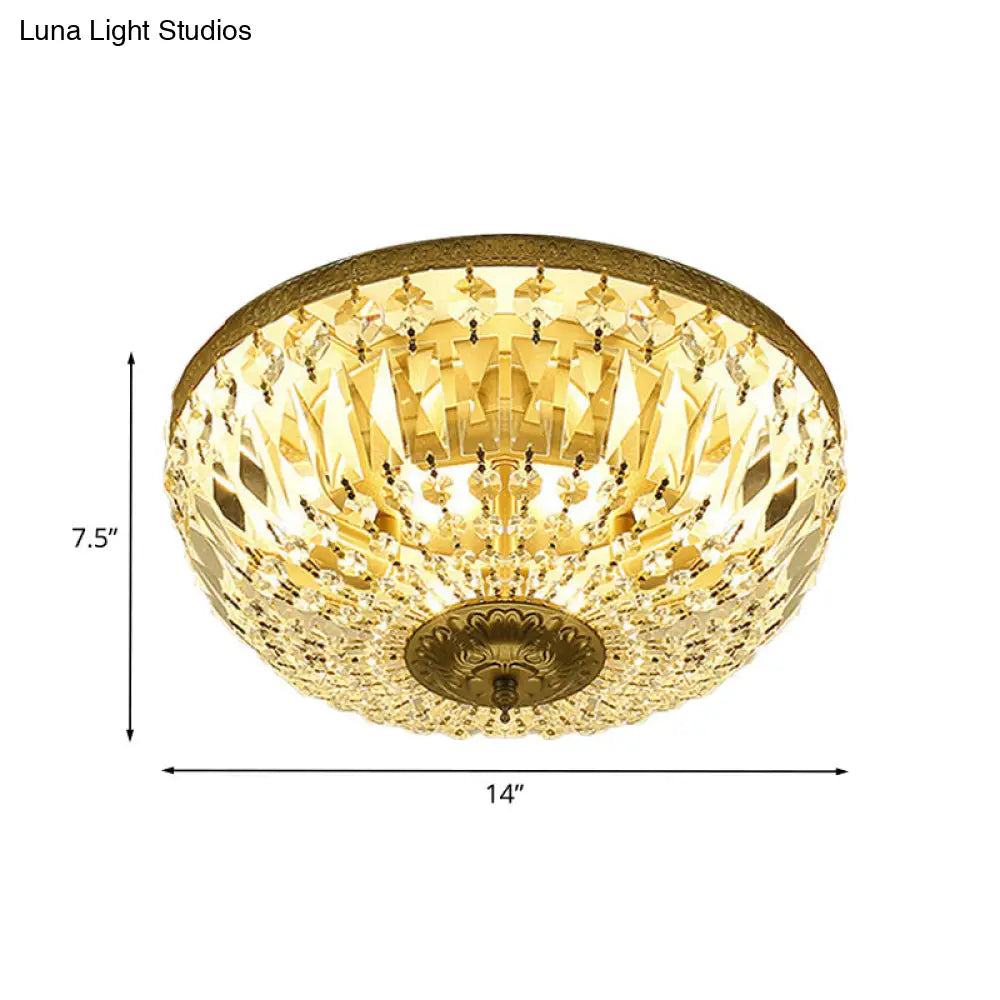 Clear Crystal Strand Flush Light - Modern Dome 4 - Head Ceiling Lamp In Brass For Living Room