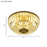 Clear Crystal Strand Flush Light - Modern Dome 4 - Head Ceiling Lamp In Brass For Living Room