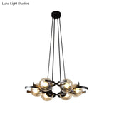 Clear Glass Ball Pendant Chandelier - Contemporary 6 Light Black Ceiling Fixture For Dining Room