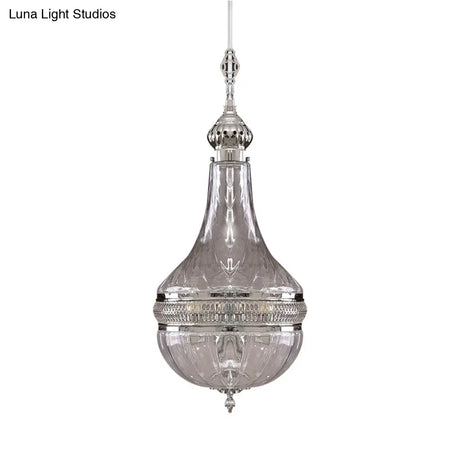 Clear Glass Brass/Chrome Gourd Chandelier - 12/16 Wide Colonial Design 4 Bulbs Ceiling Light