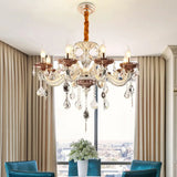 Clear Glass Chandelier Candelabra With Traditional Carving Crystal Accents 8 /