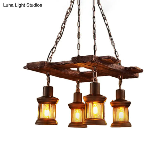 Clear Glass Chandelier Industrial Pendant Light - 4-Light Kerosene Style With Rust Chain Ideal For