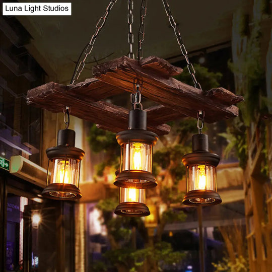 Rustic Industrial 4-Light Kerosene Chandelier Pendant For Coffee Shops - Clear Glass Chain-Linked