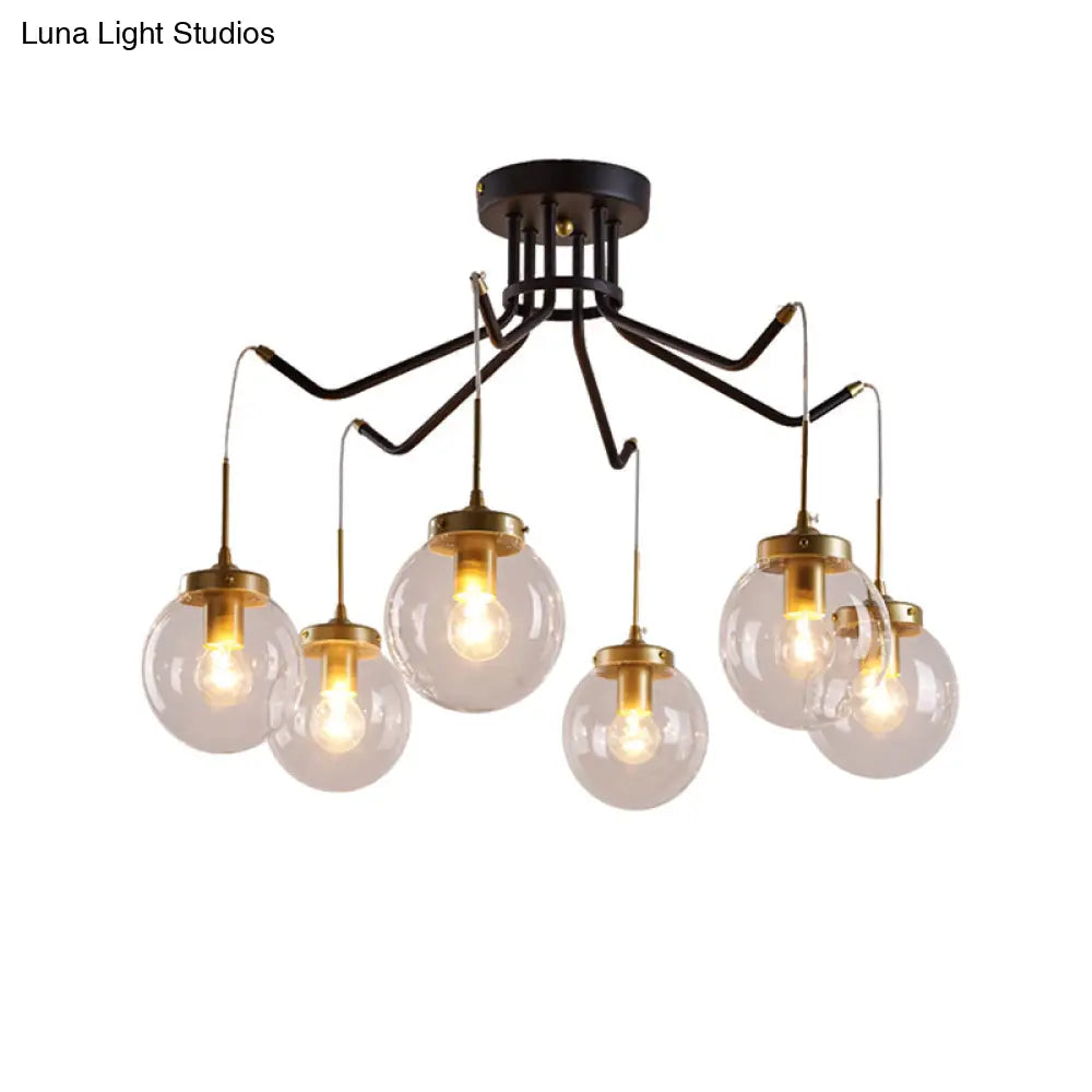 Clear Glass Chandelier Lighting - Globe 6/8 Lights Pendant In Black Ideal For Dining Room
