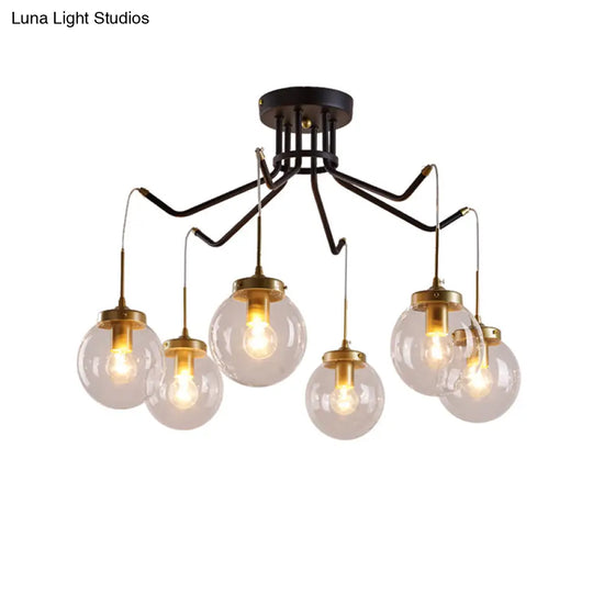Clear Glass Chandelier Lighting - Globe 6/8 Lights Pendant In Black Ideal For Dining Room