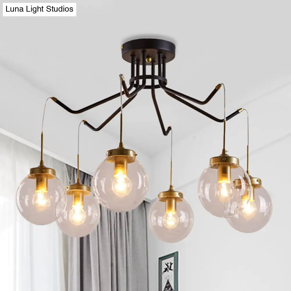 Clear Glass Chandelier Lighting - Globe 6/8 Lights Pendant In Black Ideal For Dining Room