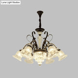 Clear Glass Chandelier With Black Bell Design - 6/8 Heads For Countryside Living Room Ceiling