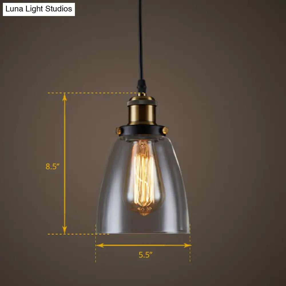 Single Clear Glass Industrial Bell Ceiling Pendant Light For Restaurants