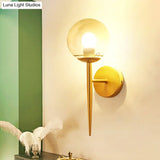 Clear Glass Mini Sphere Wall Lamp - Minimalist Living Room Sconce With Pencil Arm In Black/Gold