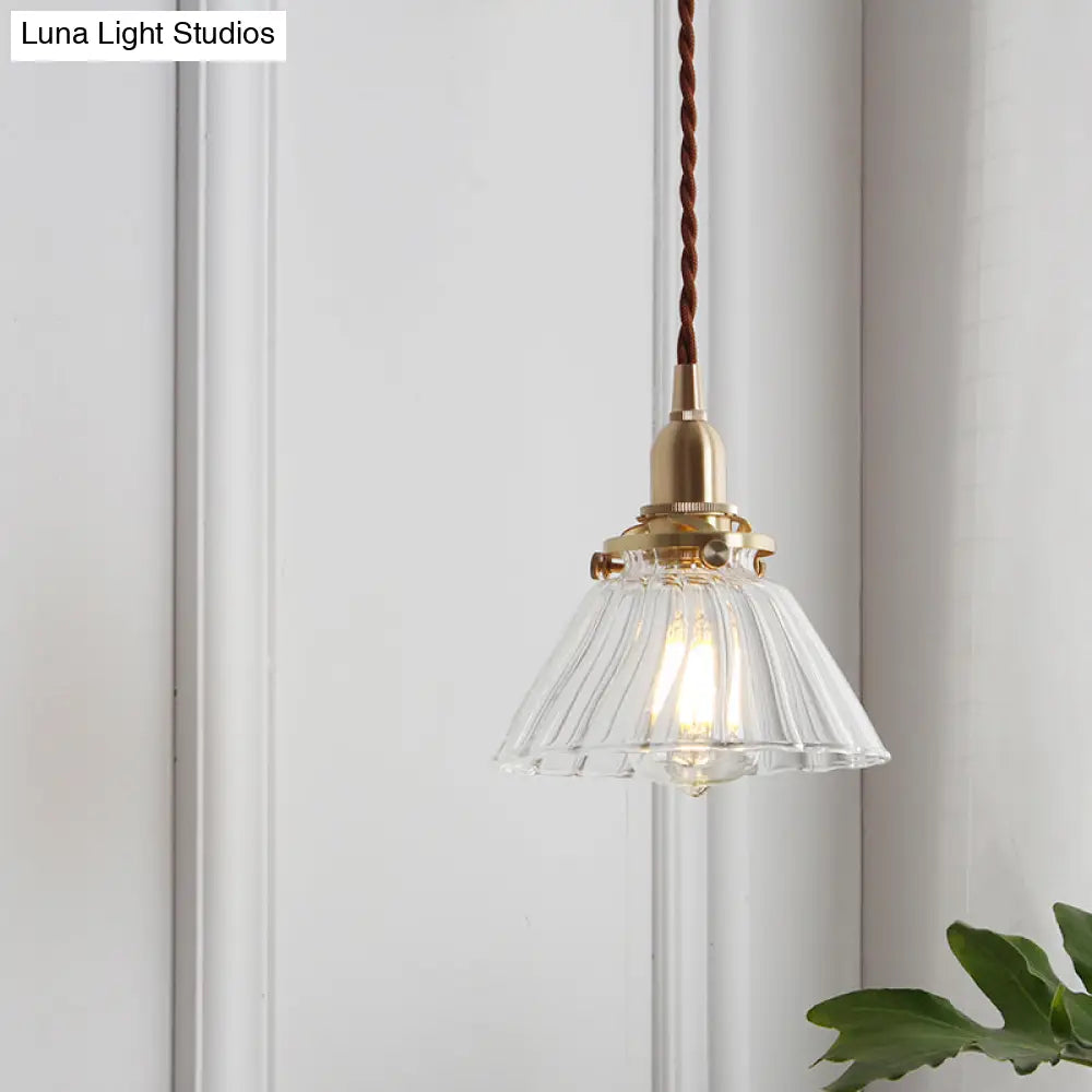 Antique Conical Glass Pendant Light - Clear 1-Light Fixture For Restaurants / B E12/E14