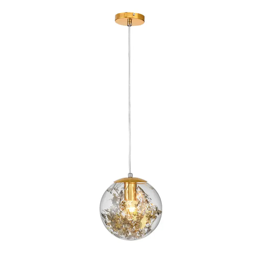 Clear Glass Pendant Light With Foil Flower - Perfect For Dining Room
