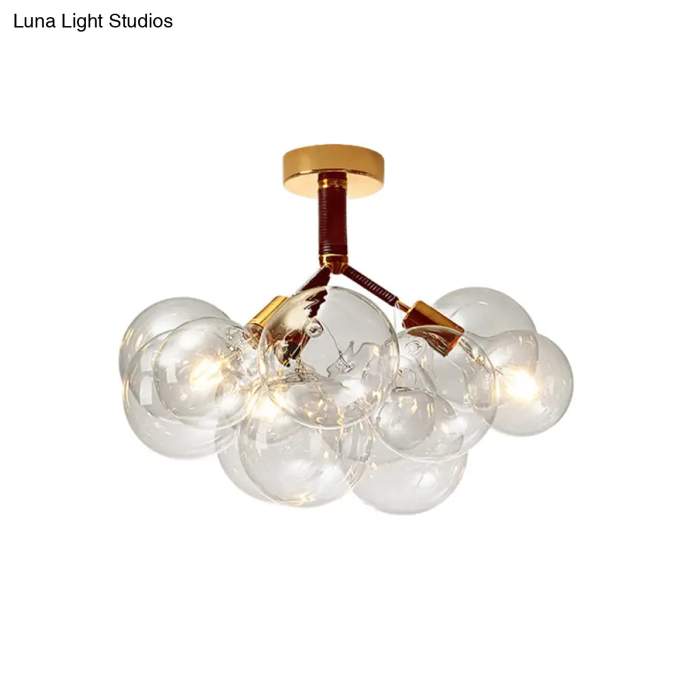 Clear Glass Semi Flush Ceiling Light With Contemporary Bubble Design For Foyer And Corridor