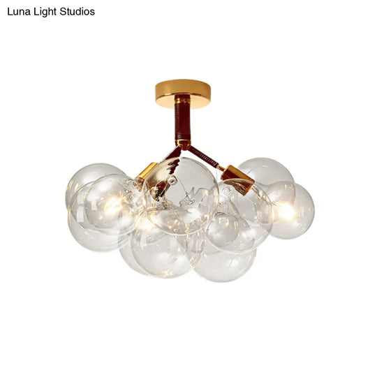 Clear Glass Semi Flush Ceiling Light With Contemporary Bubble Design For Foyer And Corridor