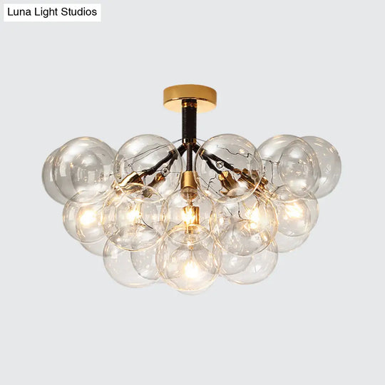 Clear Glass Semi Flush Ceiling Light With Contemporary Bubble Design For Foyer And Corridor
