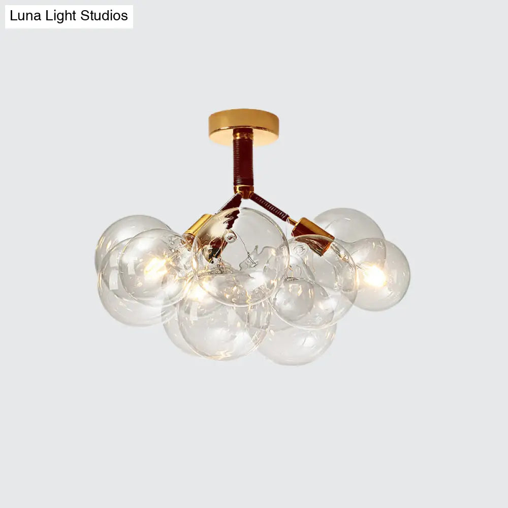 Clear Glass Semi Flush Ceiling Light With Contemporary Bubble Design For Foyer And Corridor