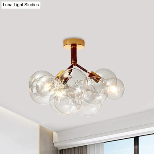 Clear Glass Semi Flush Ceiling Light With Contemporary Bubble Design For Foyer And Corridor