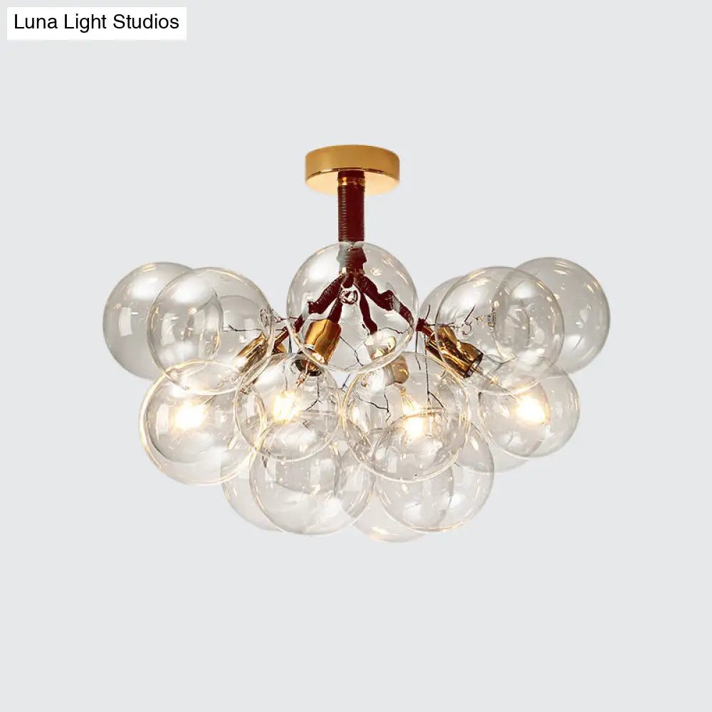 Clear Glass Semi Flush Ceiling Light With Contemporary Bubble Design For Foyer And Corridor