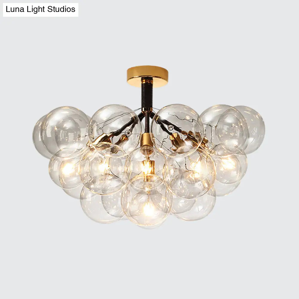 Clear Glass Semi Flush Ceiling Light With Contemporary Bubble Design For Foyer And Corridor