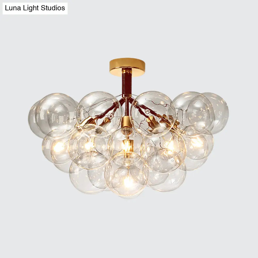 Clear Glass Semi Flush Ceiling Light With Contemporary Bubble Design For Foyer And Corridor