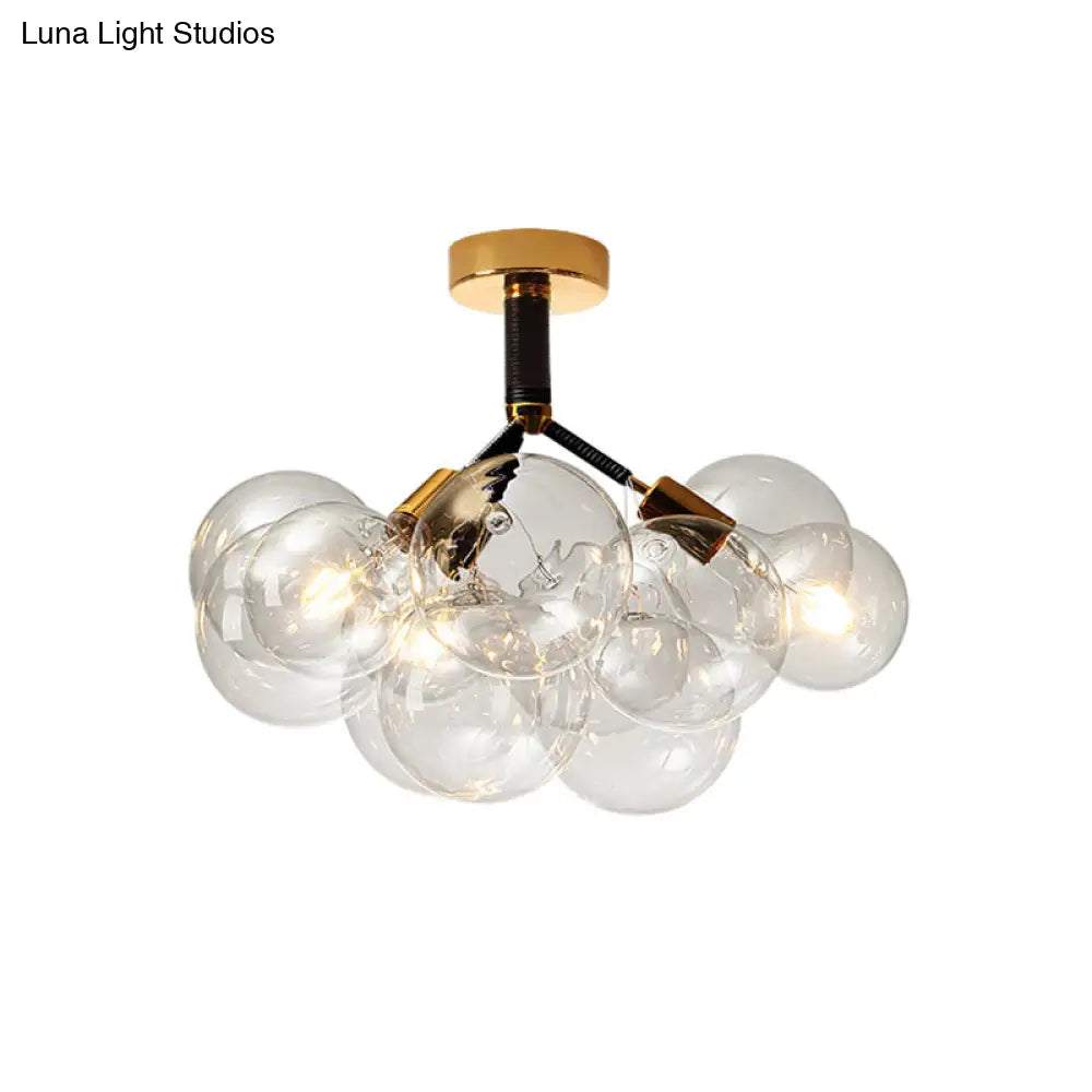 Clear Glass Semi Flush Ceiling Light With Contemporary Bubble Design For Foyer And Corridor