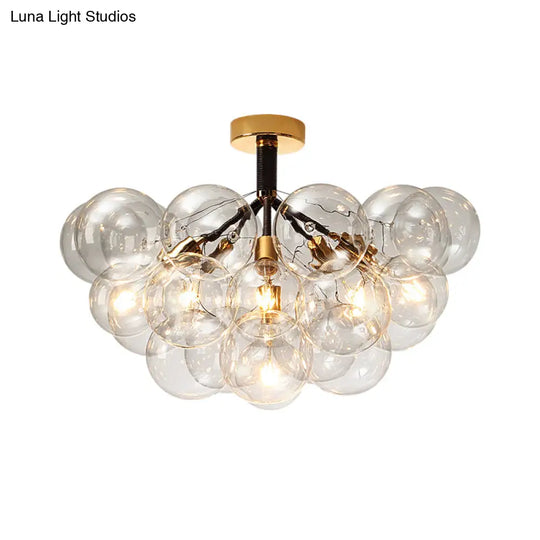 Clear Glass Semi Flush Ceiling Light With Contemporary Bubble Design For Foyer And Corridor