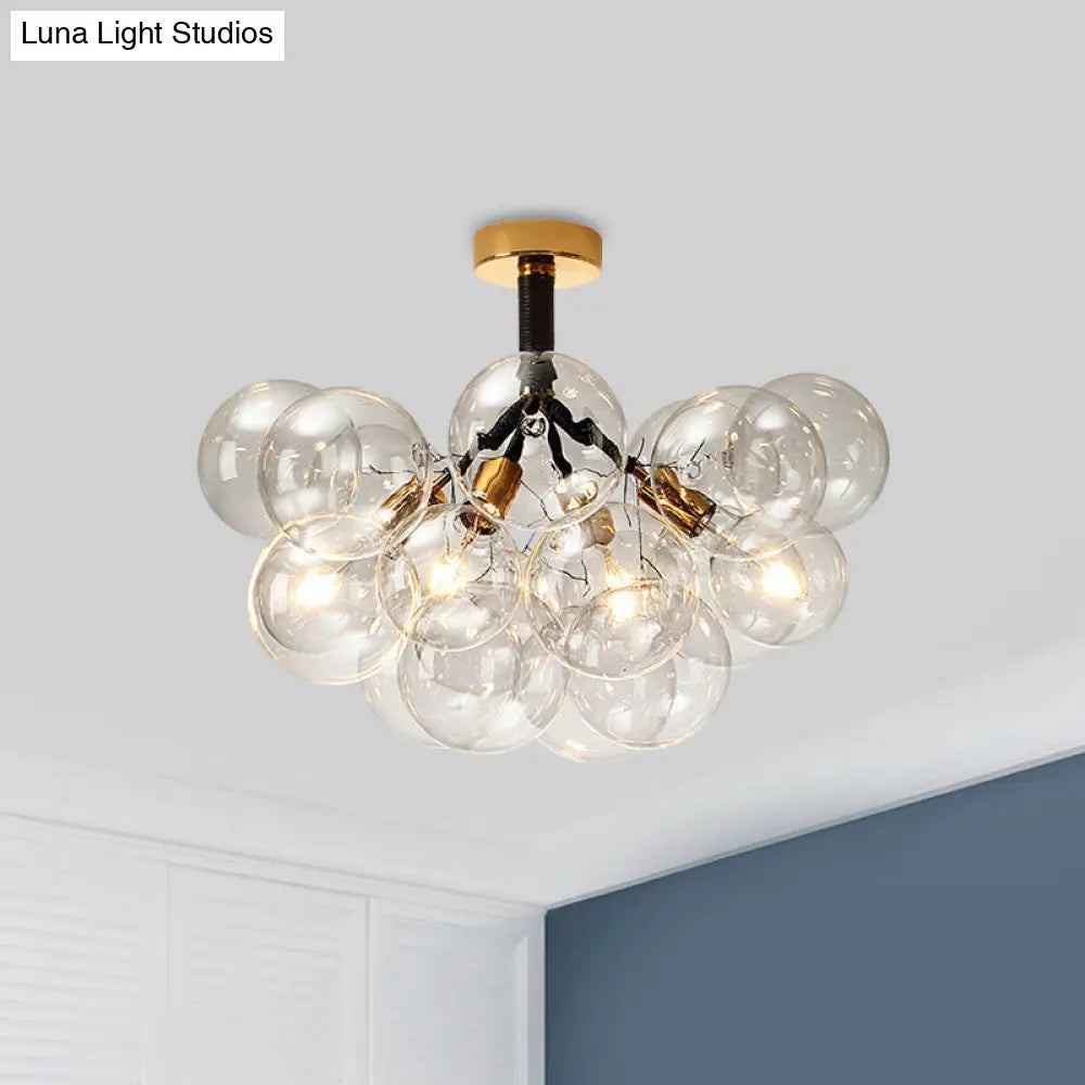 Clear Glass Semi Flush Ceiling Light With Contemporary Bubble Design For Foyer And Corridor