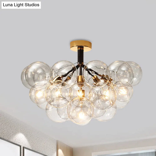 Clear Glass Semi Flush Ceiling Light With Contemporary Bubble Design For Foyer And Corridor