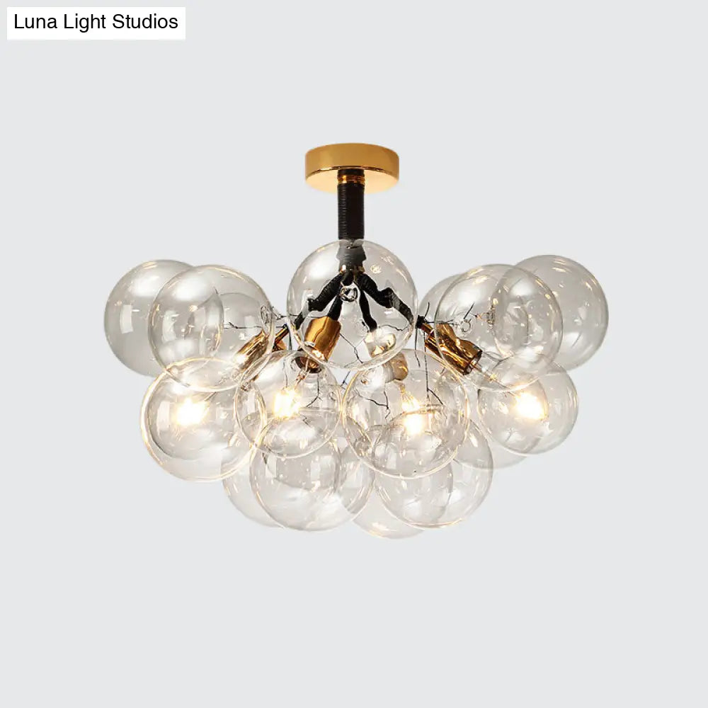 Clear Glass Semi Flush Ceiling Light With Contemporary Bubble Design For Foyer And Corridor