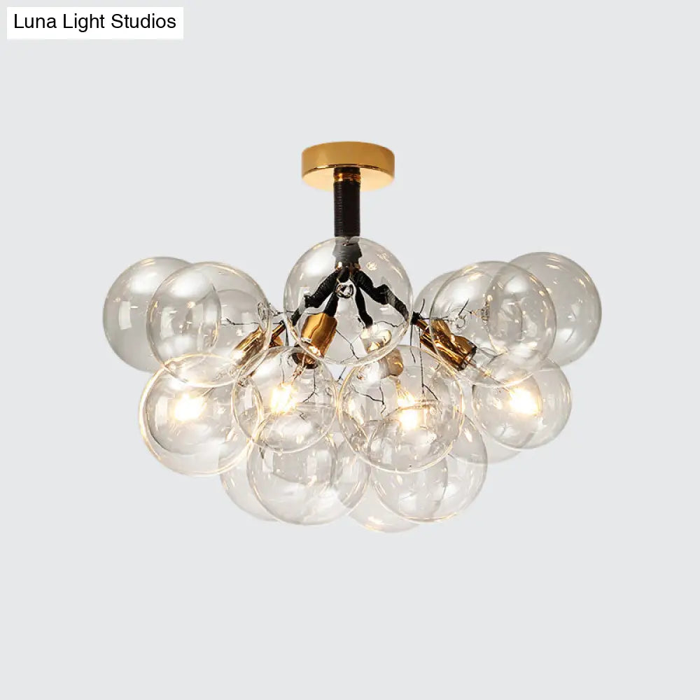 Clear Glass Semi Flush Ceiling Light With Contemporary Bubble Design For Foyer And Corridor