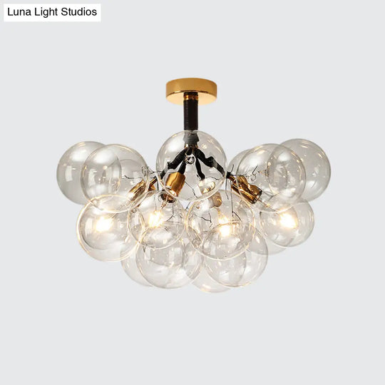 Clear Glass Semi Flush Ceiling Light With Contemporary Bubble Design For Foyer And Corridor