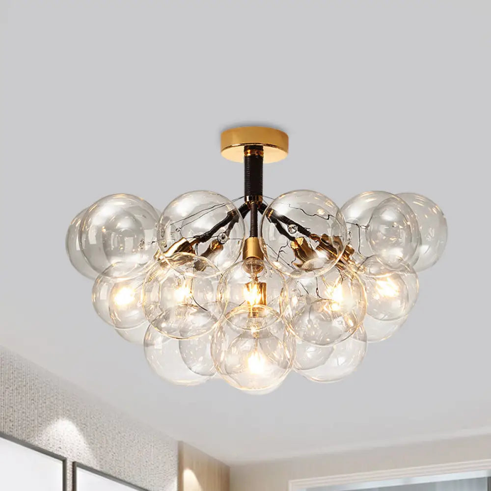 Clear Glass Semi Flush Ceiling Light With Contemporary Bubble Design For Foyer And Corridor