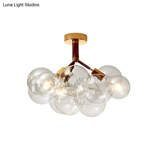 Clear Glass Semi Flush Ceiling Light With Contemporary Bubble Design For Foyer And Corridor