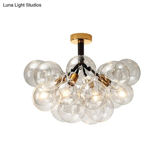 Clear Glass Semi Flush Ceiling Light With Contemporary Bubble Design For Foyer And Corridor