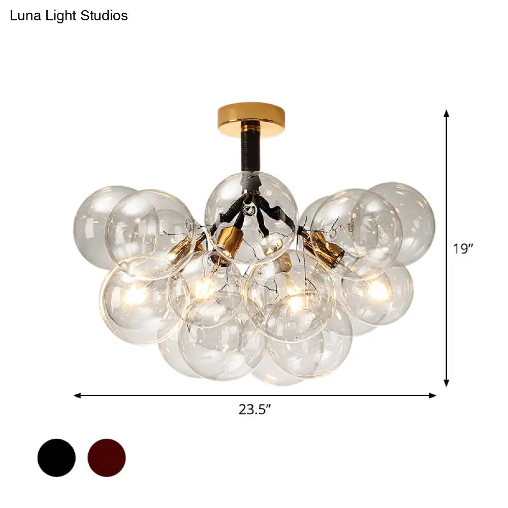 Clear Glass Semi Flush Ceiling Light With Contemporary Bubble Design For Foyer And Corridor